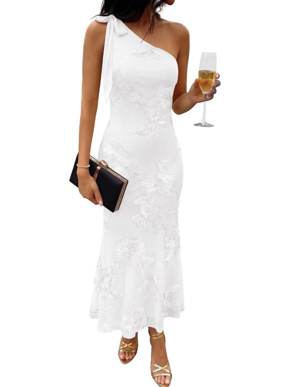 Women's White Summer Fall Fashion Bodycon One Shoulder Maxi Cocktail Dresses